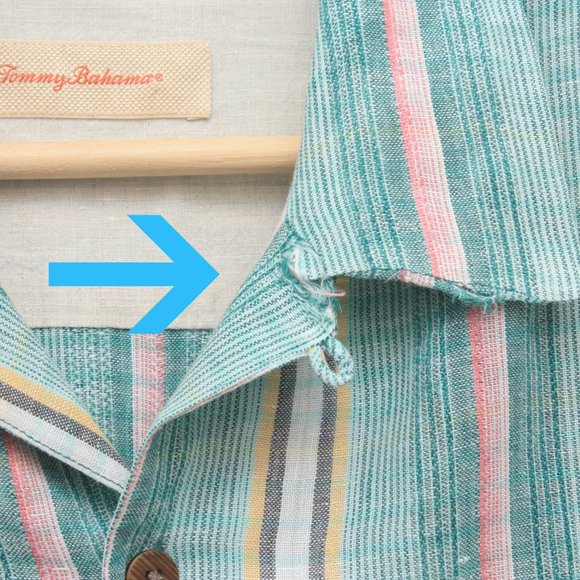 Tommy Bahama Men's Aloha Short Sleeve Button Up Shirt Linen Large Green Striped - Picture 7 of 7